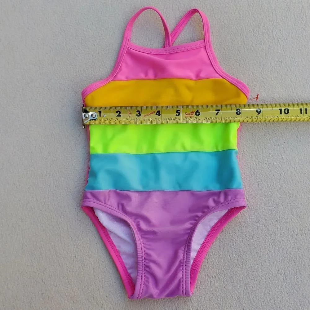 NWOT Cat & Jack neon striped one piece swimsuit Size 12 Months